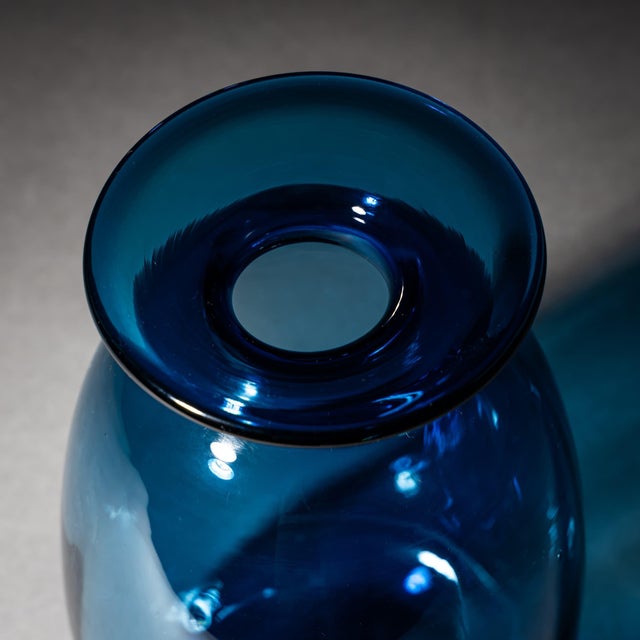 Holmegaard Blue “Capri” Glass Vase by Kastrup Holmegaard, Denmark, 1960s/70s For Sale - Image 4 of 7