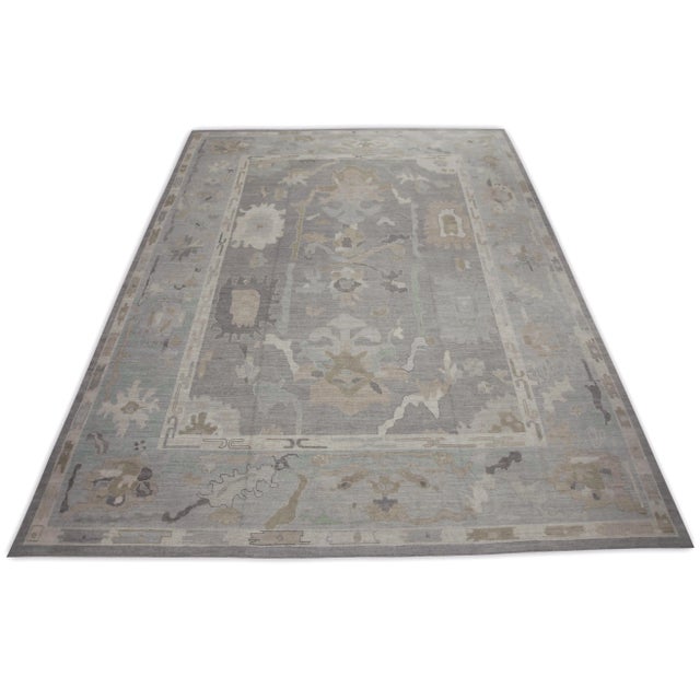Early 21st Century Blue Floral Design Handwoven Wool Turkish Oushak Rug 12'1" X 15'6" For Sale In Houston - Image 6 of 8