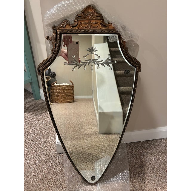 Gold Vintage Vintage Italian Rococo or Venetian Style Shield-Shaped Wall Mirror For Sale - Image 8 of 8