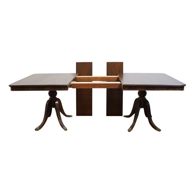 Vintage Antique Solid Mahogany Traditional Duncan Phyfe Style 114" Double Pedestal Dining Table For Sale In Kansas City - Image 6 of 10