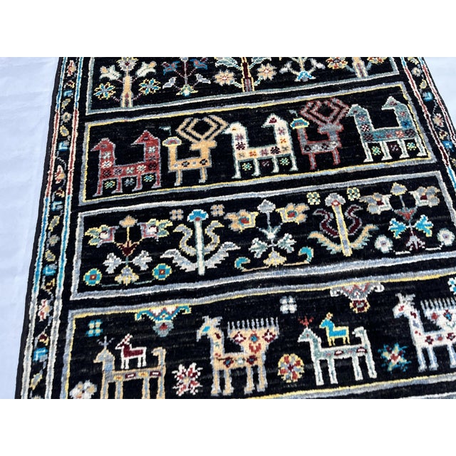 Art Deco Hand-Knotted Persian Bakhtiari Runner on Black, 2'7" X 11'6" For Sale - Image 3 of 12