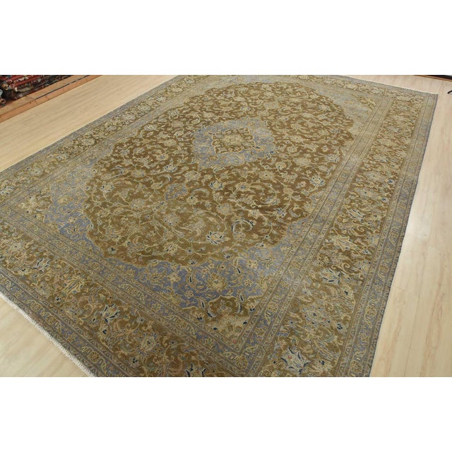 Farmhouse Kashan Rug 10′ X 13’5” Brown Wool Vintage Distressed Hand-Knotted Carpet For Sale - Image 3 of 15