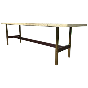 Travertine Walnut and Brass Cocktail Table Designed by Phillip Enfield