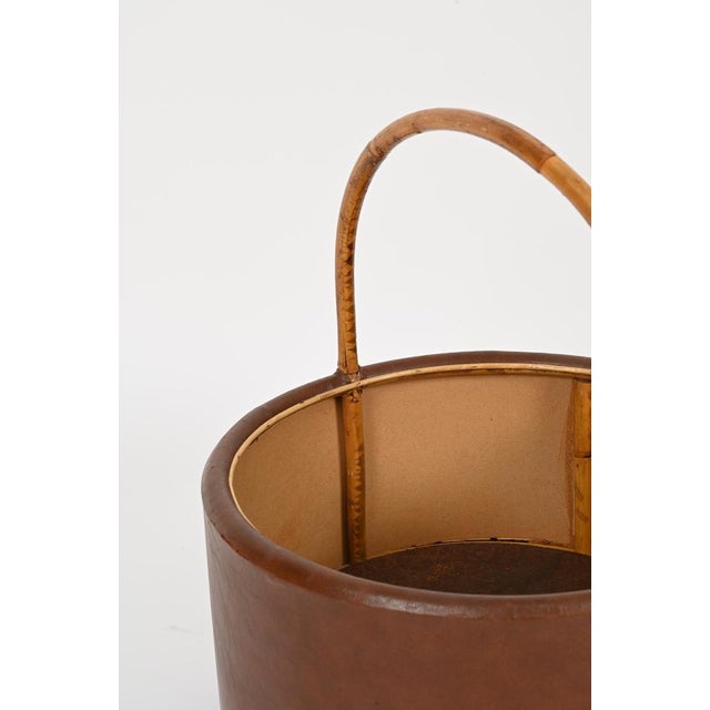 Mid-Century Italian Rattan and Leather Basket, 1970s For Sale - Image 10 of 15