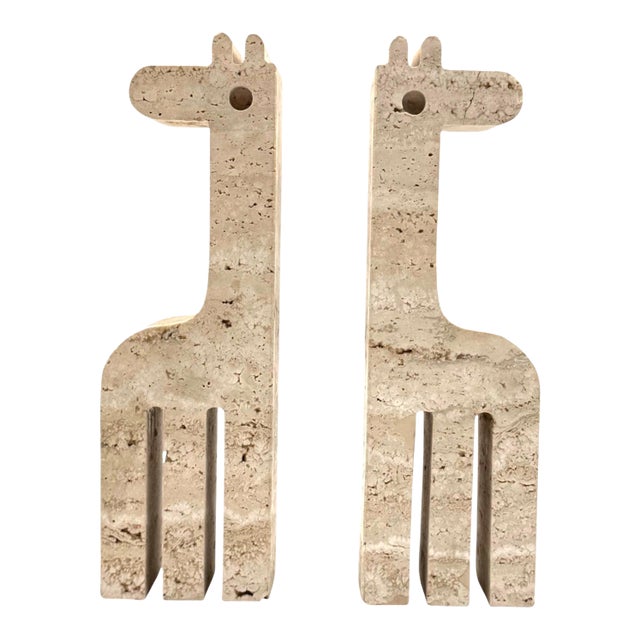 Modern Set of 2 Travertine Giraffe Shaped Bookends, Fratelli Mannelli, Italy 1970s For Sale