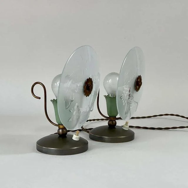 Mid-Century Etched Glass Table Lamps, Italy, 1950s, Set of 2 For Sale - Image 6 of 16