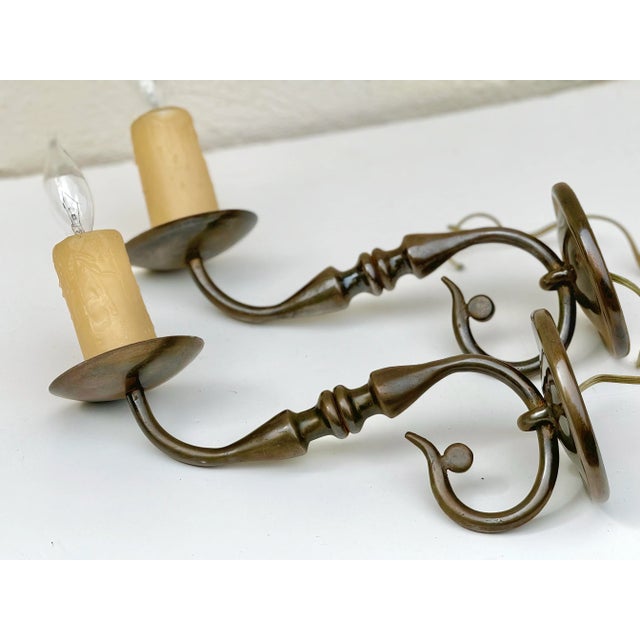 Pair of Vintage Wall Sconces: Very Large Antiqued Brass Wall Sconces, Paul Ferrante For Sale - Image 4 of 11