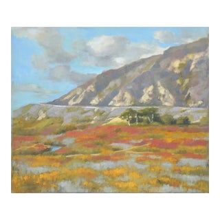 Mountain Landscape With Wildflowers in the Marsh in Acrylic on Canvas For Sale