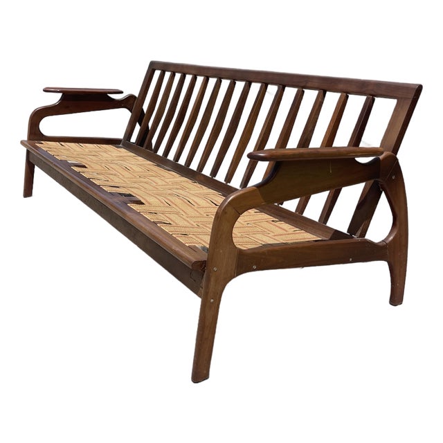 Adrian Pearsall (Attr.) Model 1209 Sculptural Wood 3 Seat Sofa for Restoration For Sale
