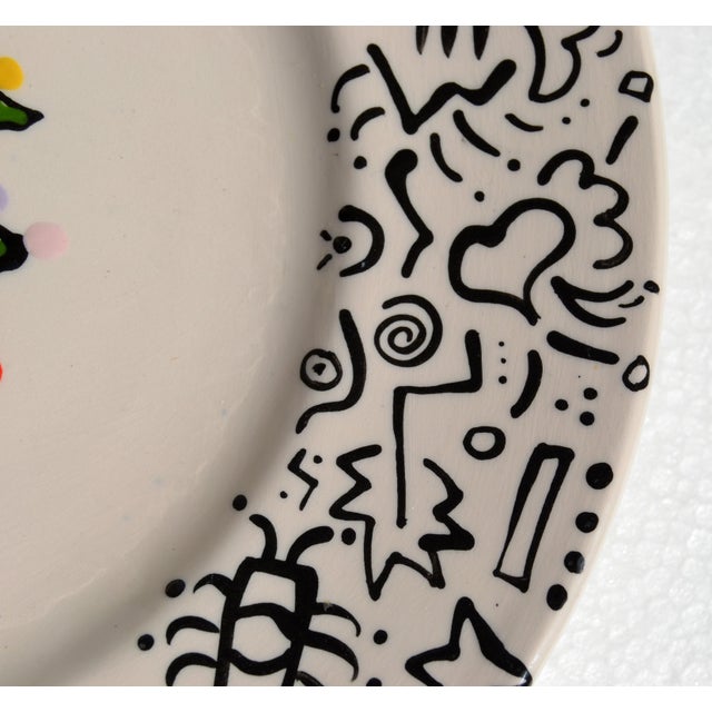 Ceramic 1997 Keith Haring Style Colorful Holiday Plate Dressed for Dinner For Sale - Image 7 of 13