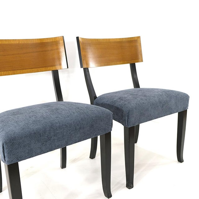 Swedish Art Deco Chairs in Black Beech and Elm with Blue Upholstery, 1930s, Set of 4 For Sale - Image 4 of 8