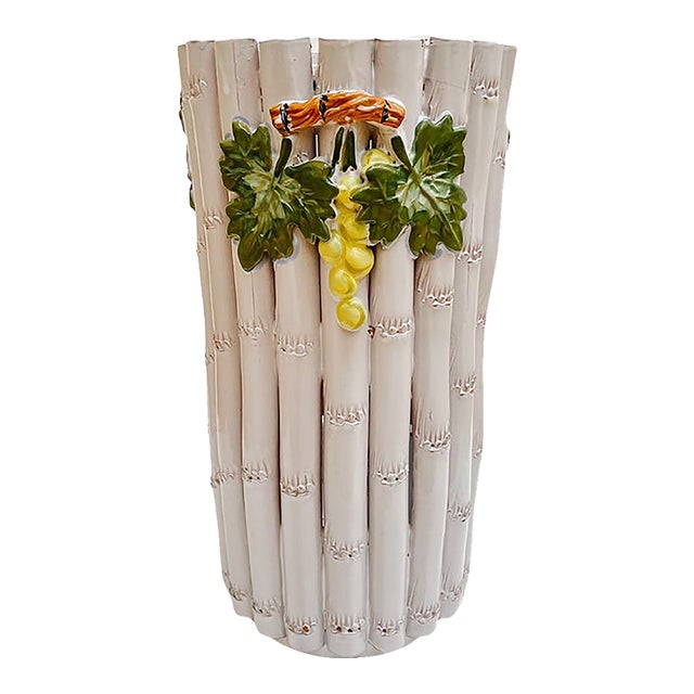 1960s Italian Glazed Terracotta Faux Bamboo Umbrella Stand For Sale