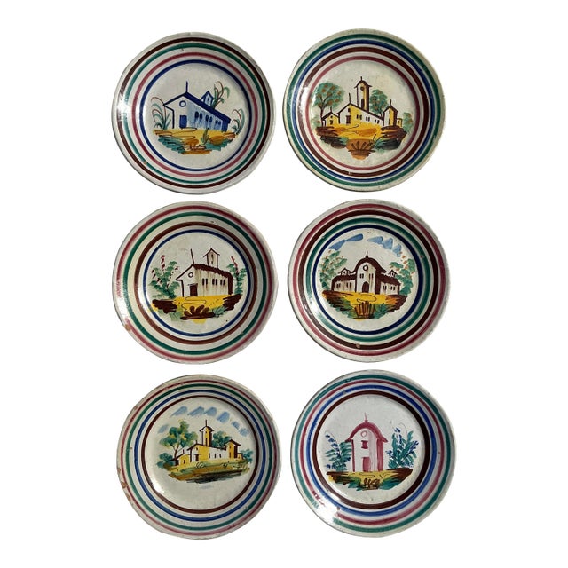 Vintage Italian Hand Painted Dishes - Set of 6 For Sale