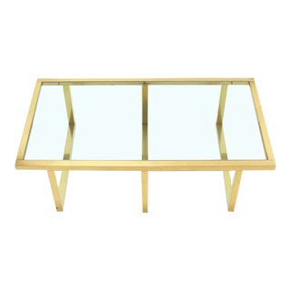 Mid-Century Modern Rectangular Brass and Glass Coffee Table For Sale