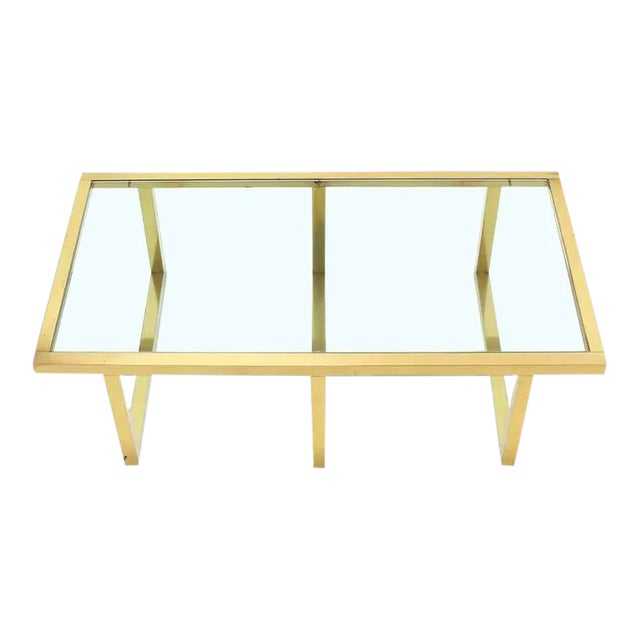 Mid-Century Modern Rectangular Brass and Glass Coffee Table For Sale