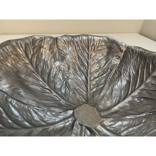 Silver Pewter Cabbage Leaf Serving Bowl - Majolica Style Bruce Fox Wilton For Sale - Image 8 of 8