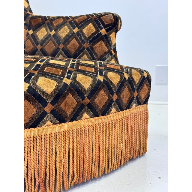 1930s Pair of French Art Deco His & Hers Armchairs in Geometric Velvet, Circa 1930s For Sale - Image 5 of 17