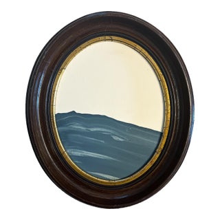 "Porthole" Abstract Art in Oval Antique Frame, Small Seascape Painting Transitional Wall Art by JTS For Sale