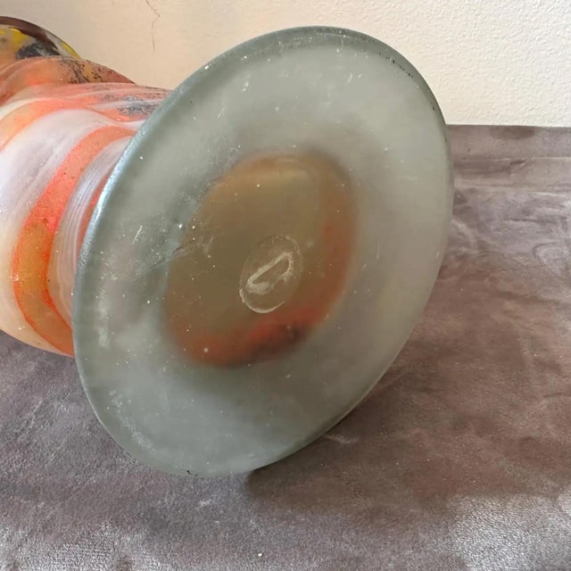 Orange 1980s Art Nouveau Style Murano Glass Amphora Vase For Sale - Image 8 of 12