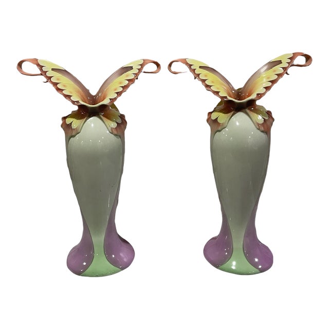 Vintage Franz Collection Papillon Butterfly Spread Wings Vases Set of