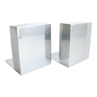 Vintage Aluminum Block Bookends by Smith Metal Arts Company - a Pair For Sale