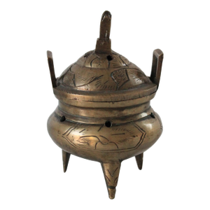 Antique Qing Dynasty Solid Brass Tripod Incense Burner