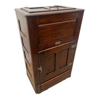 Antique Glacier Turquoise Ice Box Top and Bottom Storage Two Doors Ready to Use For Sale