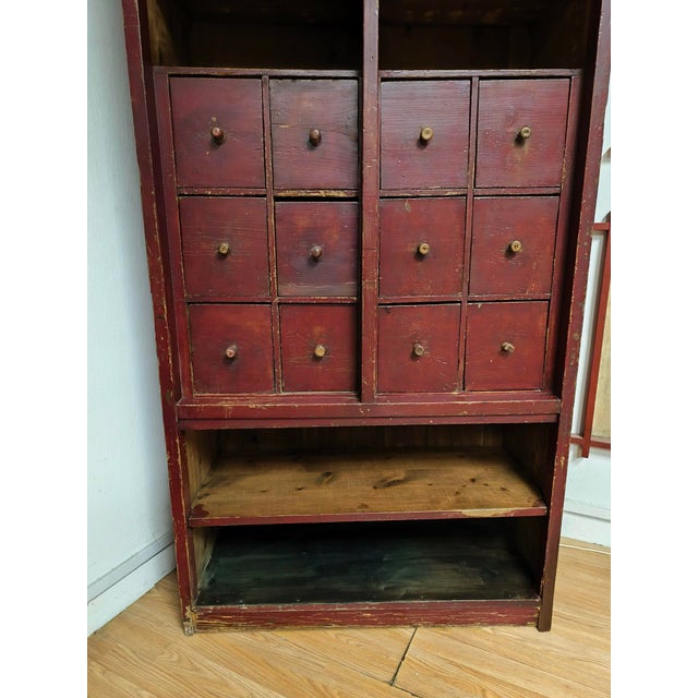 Antique Burgundy-Colored Pharmacy Chest of Drawers, 1890s For Sale - Image 15 of 18