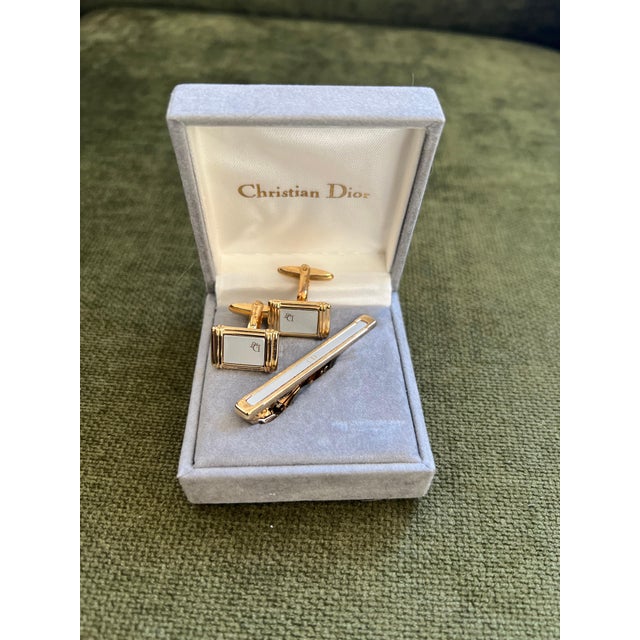 Rare Vintage Christian Dior Gold Plate Cufflinks & Tie Clip Original Case For Sale - Image 12 of 12