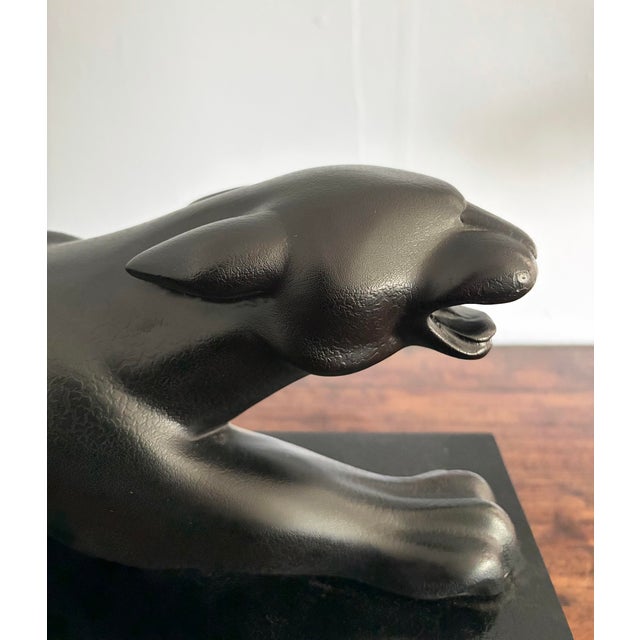 Mid-Century Modern Mid 20th Century Art Deco Revival Black Panther Sculpture on Leatherized Pedestal Base For Sale - Image 3 of 12