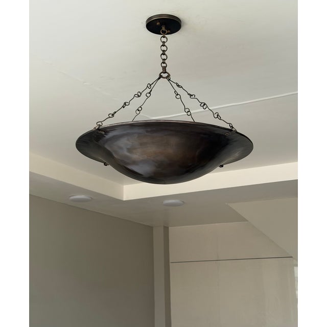Mid-Century Modern Art Deco Handmade Brass Bowl Chandelier, 4 Light Hanging Ceiling Fixture, Antique Finish Brass Lamp For Sale - Image 3 of 10