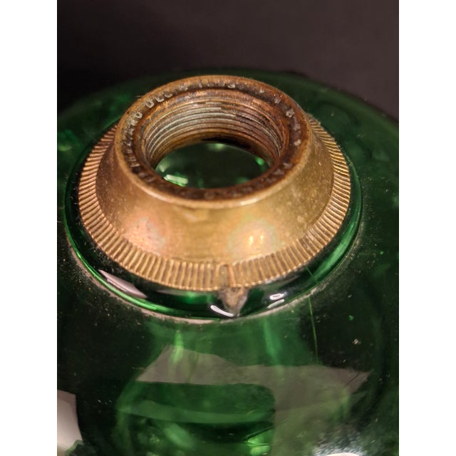 Antique Victorian Emerald Green Glass Kerosene Lamp Clear Star Base Scovill Queen Anne For Sale - Image 12 of 18
