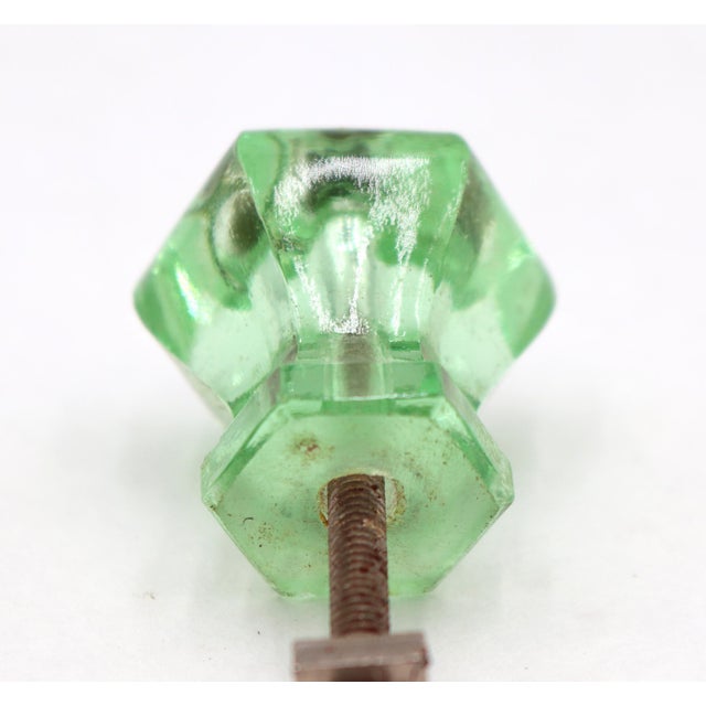 Pair of Vintage 1.25 In. Hexagon Green Glass Cabinet Knobs For Sale - Image 6 of 6