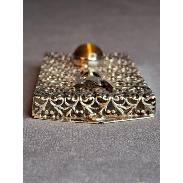 1970s Vintage Israel Sterling Silver 925 Filigree Mezuzah Case Tiger's Eye Stone Judaica For Sale - Image 5 of 18