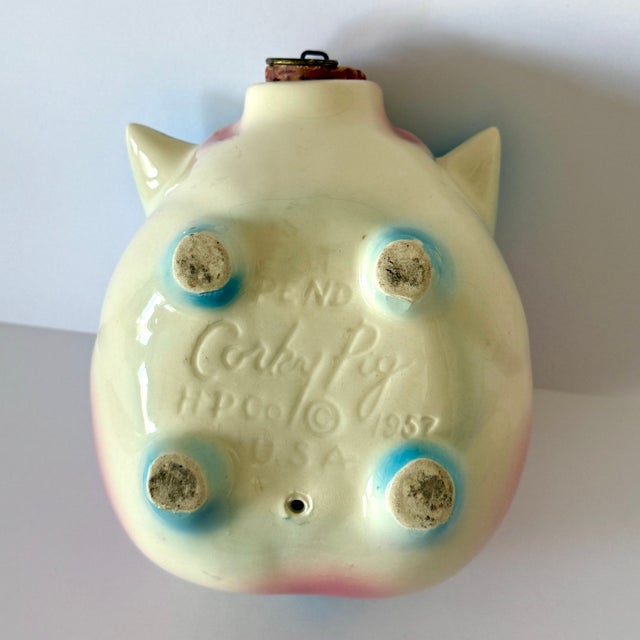 Vintage Hull Corky Piggy Bank W Pink and Blue Highlights 1957 For Sale - Image 10 of 10