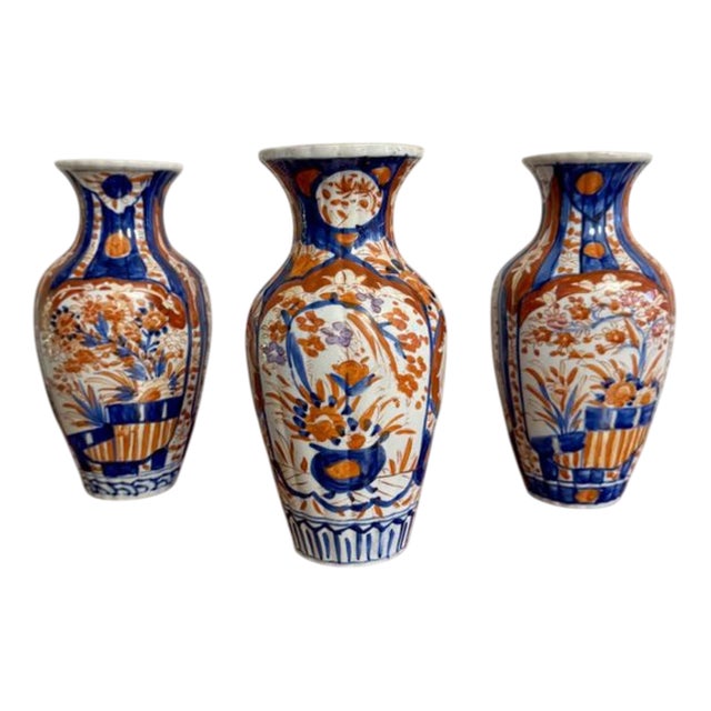 Antique Japanese Imari Vases, 1900, Set of 3 For Sale