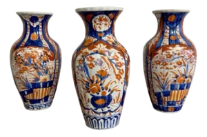 Antique Japanese Imari Vases, 1900, Set of 3