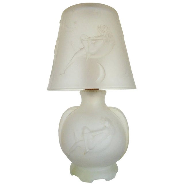 Metal Frosted Glass Crescent Moon Boudoir Lamp, Circa 1920 For Sale - Image 7 of 9