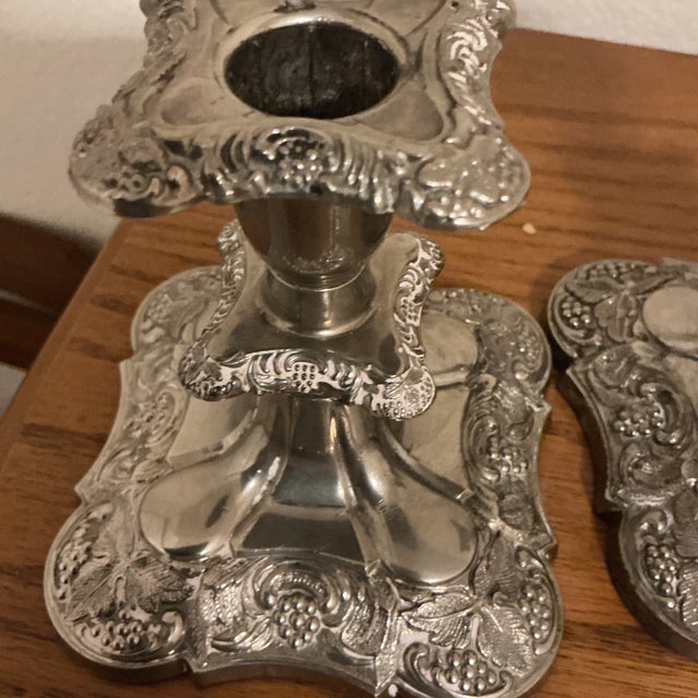 Silver English Silverplate Small Candlesticks For Sale - Image 8 of 8