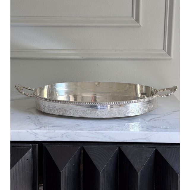 Silver 1876 Victorian Elkington & Co. Silver-Plated Gallery Tray With Heraldic Crest For Sale - Image 8 of 14