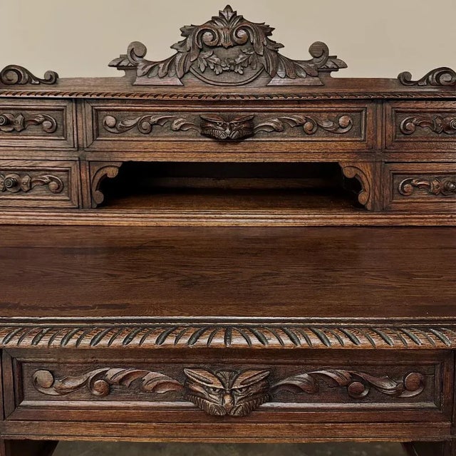 19th Century French Renaissance Hand-Carved Wall Desk For Sale - Image 11 of 12