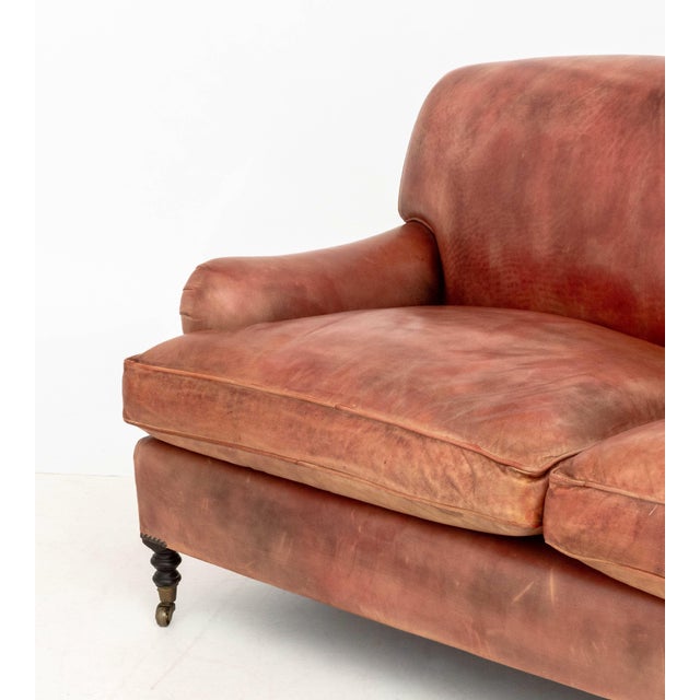 George Smith George Smith Red Leather Two-Seat Club Sofa For Sale - Image 4 of 7