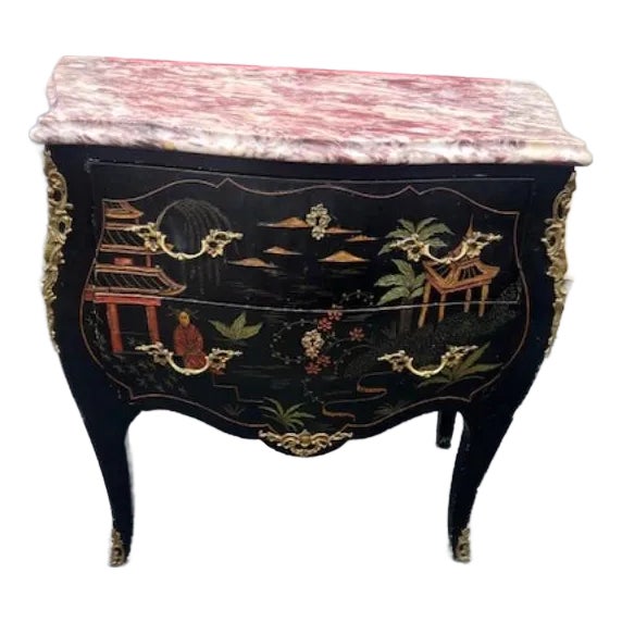 1900s Hand Painted French Marble Top Commode For Sale