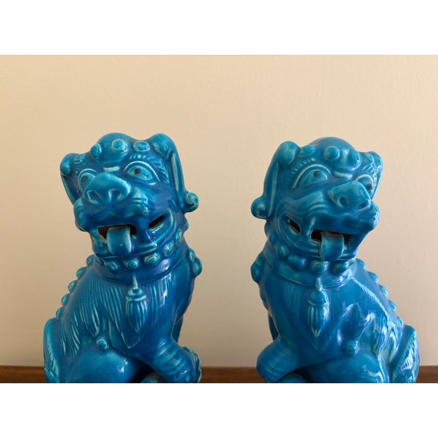 1960s Japanese Turquoise Glazed Porcelain Foo Dog Guardian Lions, Pair For Sale In South Bend - Image 6 of 12