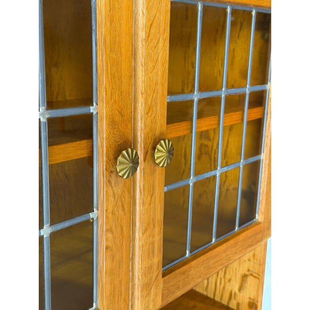 Oak Glass Cabinet With Leaded Doors Danish Mid-Century Modern 1960s For Sale - Image 4 of 10