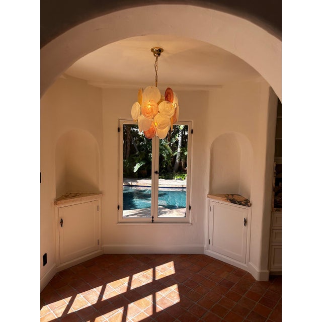 Italian Murano Chandelier – 24 Disks in Rose, Yellow and White For Sale In Los Angeles - Image 6 of 7