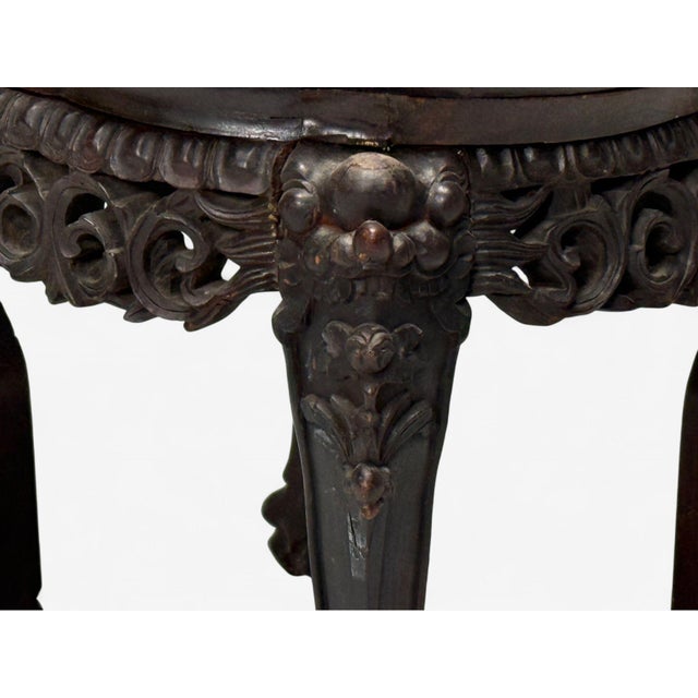 Wood Chinese Export, Carved Hardwood Table, Marble, Low Pedestal, China, 1930s For Sale - Image 7 of 10