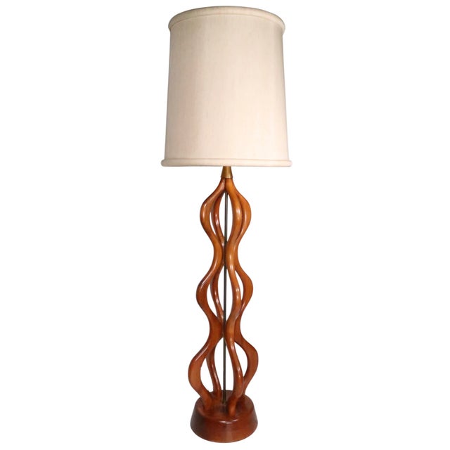Mid 20th Century Sculptural Wood Mid Century Table Lamp by w.h. Woolums Att. To David Shreve For Sale - Image 9 of 10