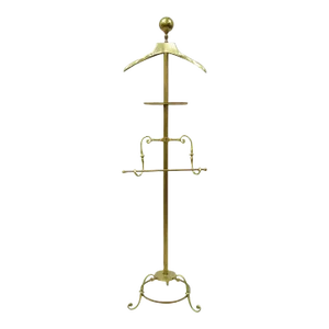 Mid 20th Century Glo-Mar Brass Cannonball Art Deco Gentleman's Suit Clothing Valet Stand With Adjustable Dish and Rack
