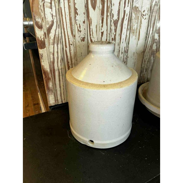 Antique Primitive Country USA Stoneware Crock Bird Fountain For Sale - Image 4 of 9